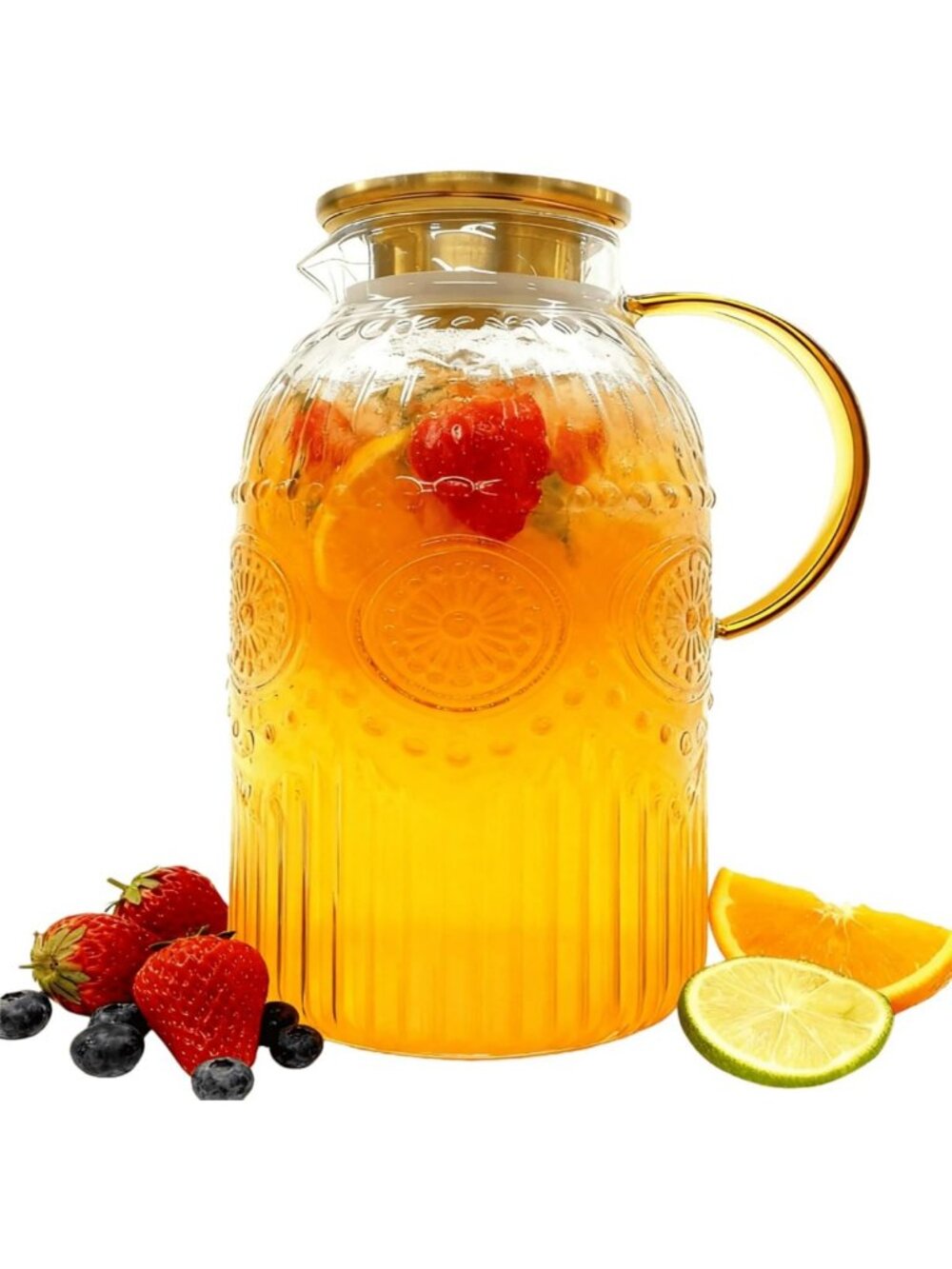 Vintage 1 Gallon Glass Pitcher with Lid - Perfect for Iced Tea, Lemonade & Cold